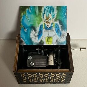 Dragonball Z Vegeta Blue Hair Hand Crank Wooden Music Box Anime Musical